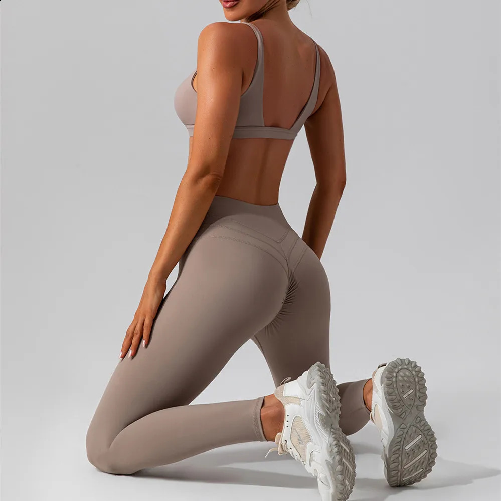 12Pcs Pad Deep V Sport Bra Yoga Set Women Workout Pant Gym Shorts Fitness Female High Waist Scrunch Leggings Active Wear Suits 240307