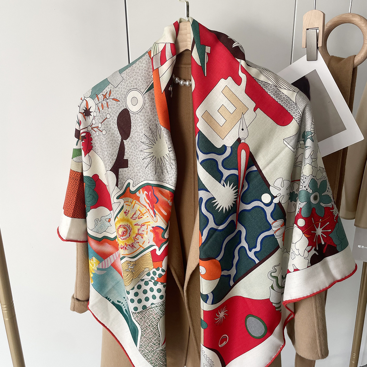 High-End Velvet Winter High-End Silk Wool Scarf Womens Cashmere Feel Warm Scarf Duplex Printing Girls High-End Scarf