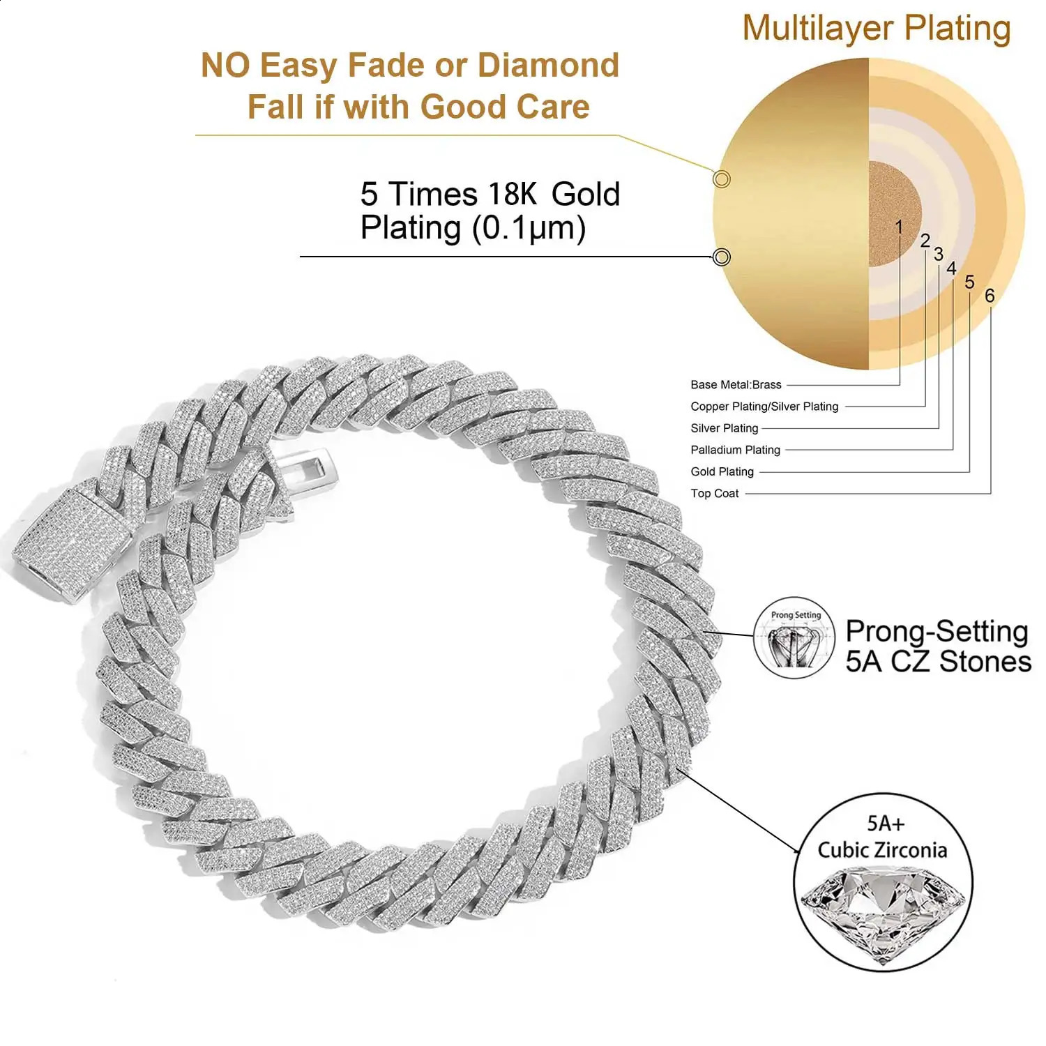 20mm Cuban Link Bracelet for Men Iced Out Hip Hop Jewelry 5 Cubic Zirconia Prong-setting Father Day Christmas Birthday Gift 250115
