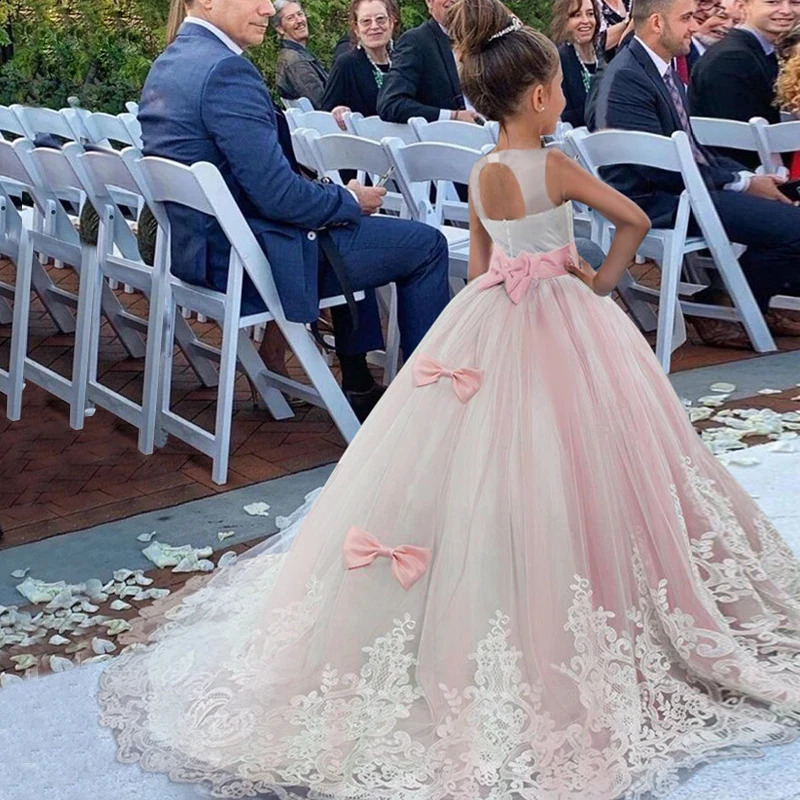 Girls Princess Pageant Dress Long Bridesmaid Kids Prom Ball Gowns Children Wedding Party Flower Lace Dresses 5-14Years Vestido 240305