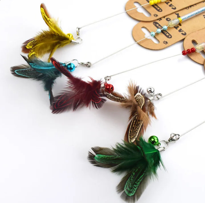 usd1.49/pc pet cat kitten toys cat teaser fishing pole rod sticks chicken feather 20pcs/lot 240315