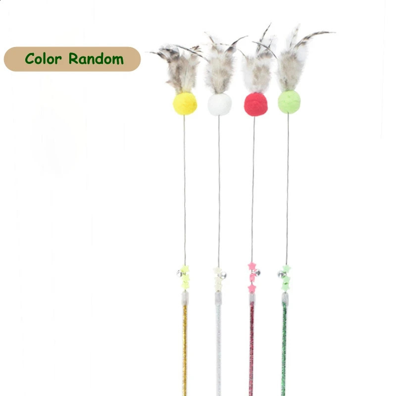 5-50pcs Funny Kitten Cat Teaser Interactive Toy Rod with Bell Feather Toys For Pet Cats Stick Wire Chaser Wand Toy Random Color 240315