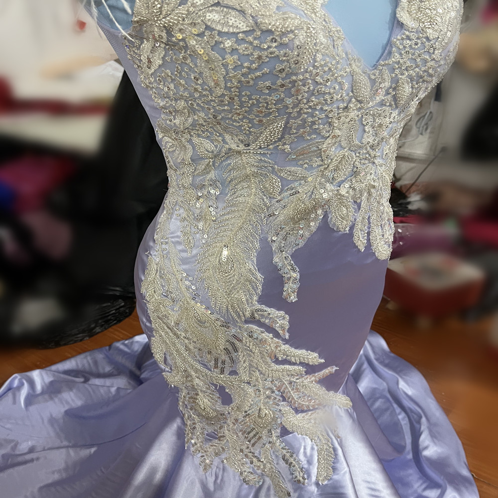 2024 Aso Ebi Lavender Mermaid Prom Dress Lace Beaded Feather Evening Formal Party Second Reception 50th Birthday Engagement Gowns Dresses Robe De Soir