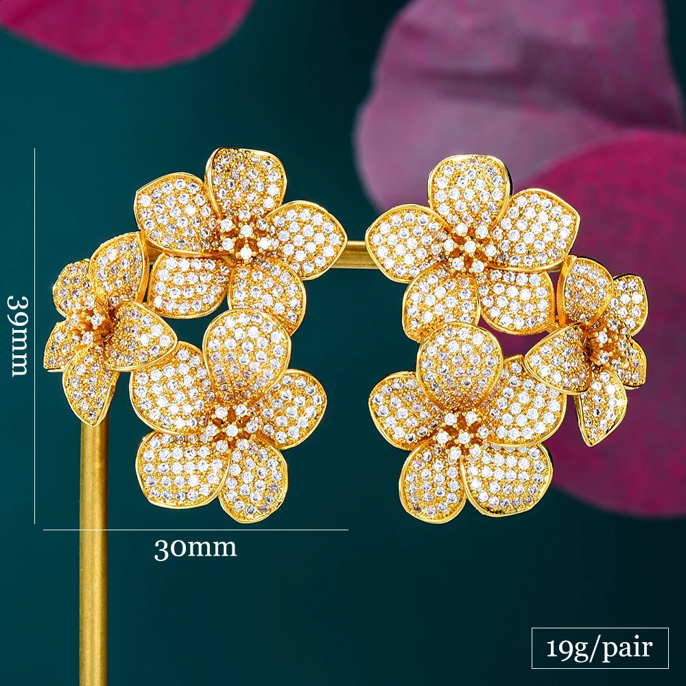 Missvikki Jewelry Bloom Flowers Earrings Cubic Zirconia for Women Actor Dancer Stage Performance Dance Party Wedding Engagement 240307