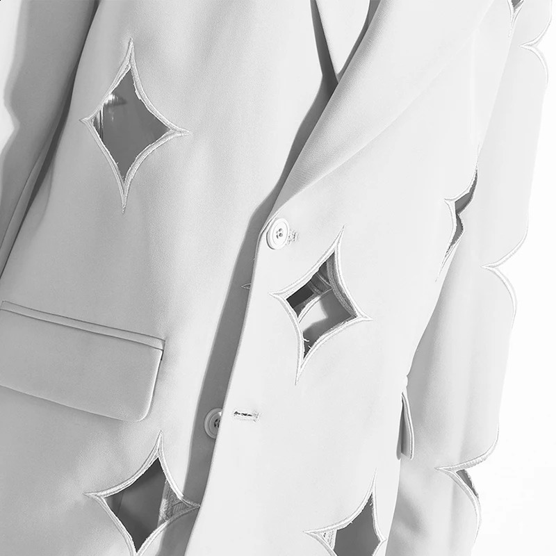 Fashion Star Cut Out Silhouette Solid Blazer Notched Loose Straight Leg Wide Leg Pants Suit Spring Women 240306