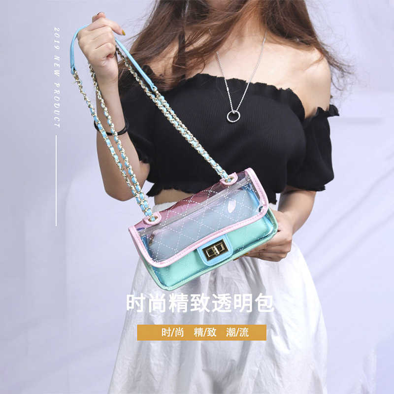 Shoulder Bags Xiaoxiangfeng Transparent Mother and Child Bag 2024 New Trendy Instagram Super Fire Diamond Grid Chain Lock Women s 240318