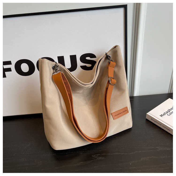 Japanese and Korean Minimalist Canvas Shoulder Bag Women with Large Capacity Diagonal Cross Tote Bag Can Be Printed 240315