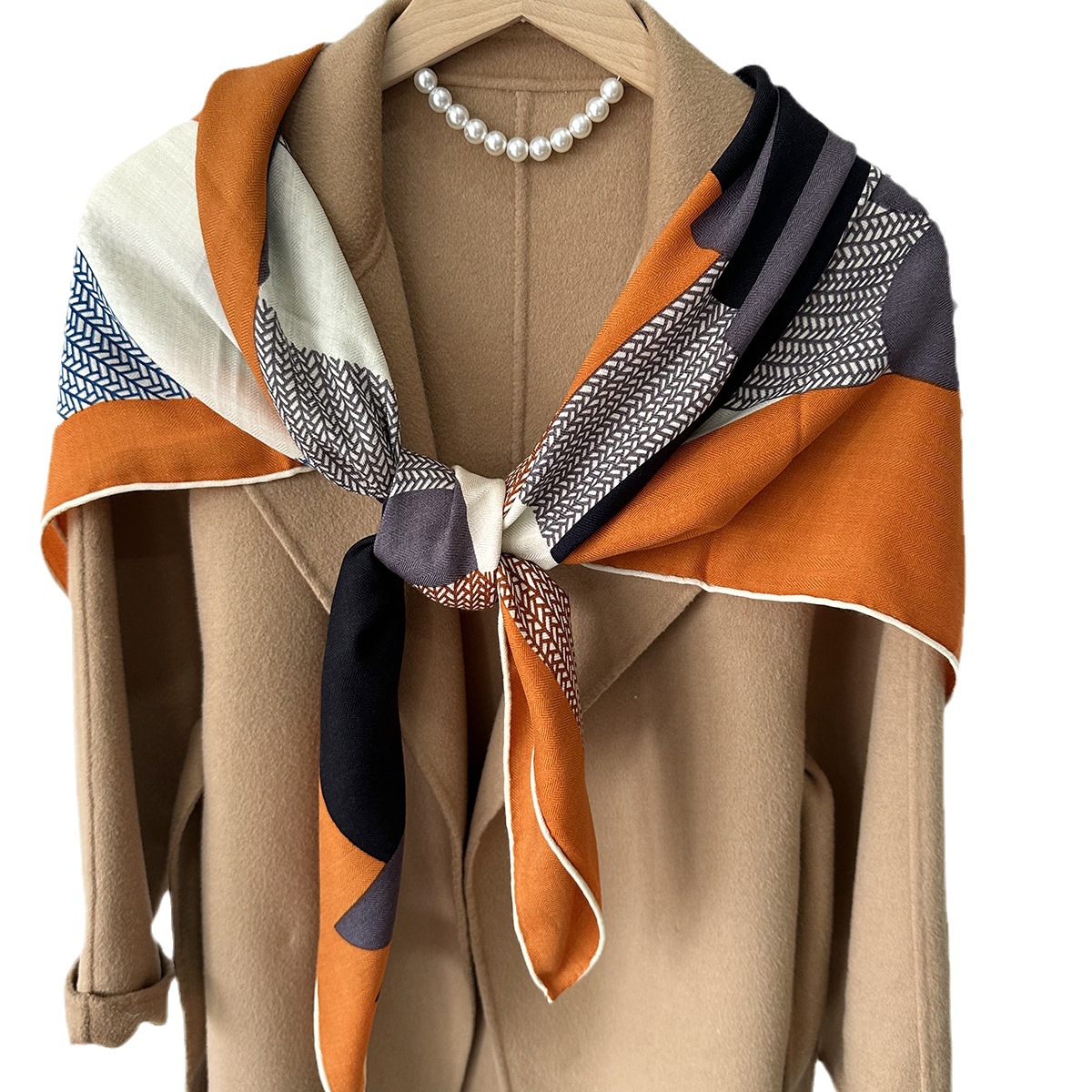 High-End Velvet High Sense Autumn and Winter New Silk Wool Scarf Female Korean Anime Pony Print Silk Wool Large Kerchief Wholesale