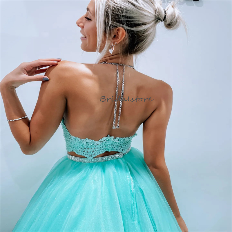 Gorgeous Mint Green Prom Dresses 2024 Sexy Two Part Piece Lace Evening Dress Beaded Formal Occasion Outfit Backless Appliques Lace Birthday Dress Vest