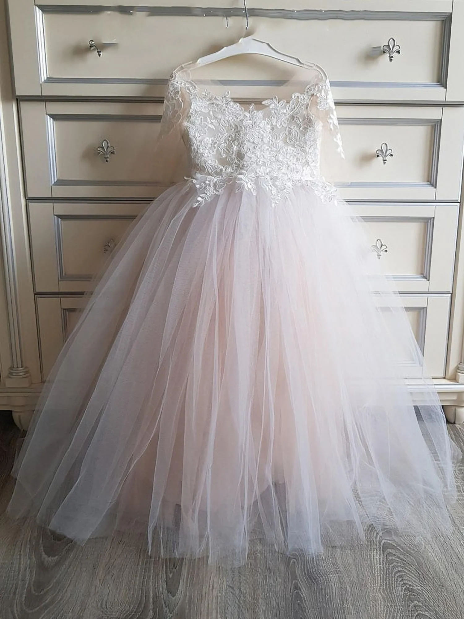 Wedding wer Dress With Sleeves Lace Tulle Princess Ball Gown For Party Junior Bridesmaid Dresses Sweet Kids Girl Clothes MC