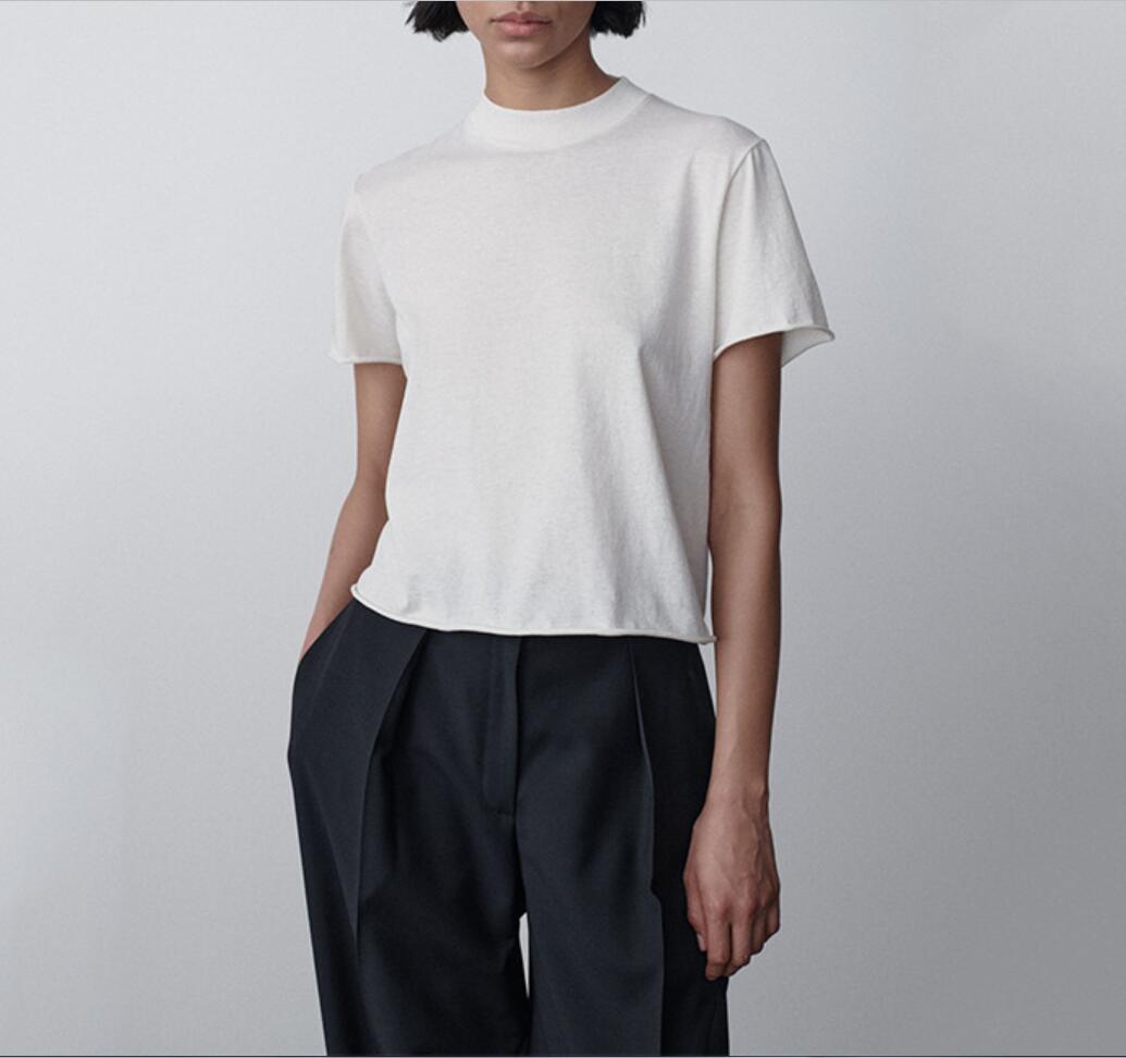 Minimalist thE row edge short sleeved T-shirt for women's 2024 spring/summer casual versatile solid color round neck pullover top