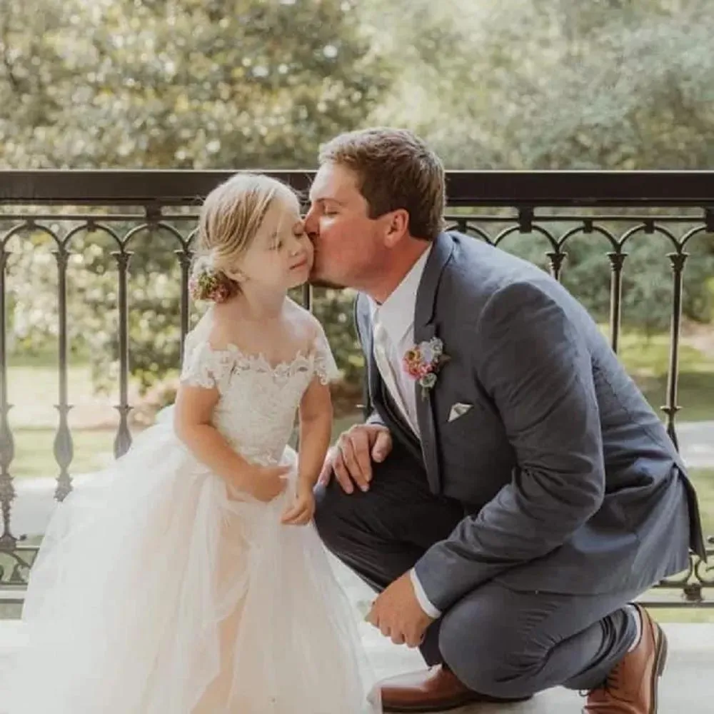 Wedding wer Dress With Sleeves Lace Tulle Princess Ball Gown For Party Junior Bridesmaid Dresses Sweet Kids Girl Clothes MC