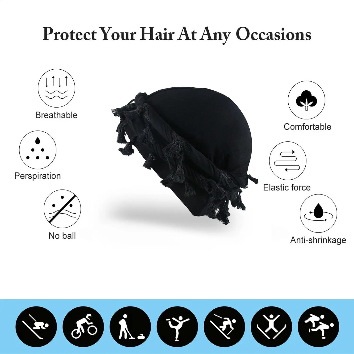 Vintage Twist Head Wraps Durag With Tassel for Men Black Grey Turban Scarf Tie Boys Hair Wrap 240318