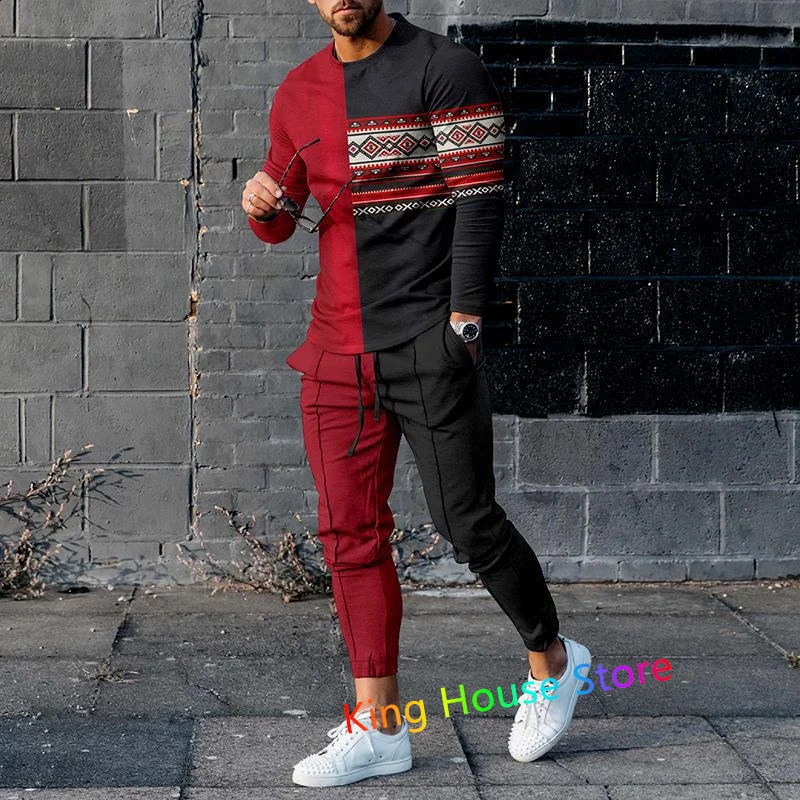 Mens 2 Piece Set Tracksuits 3d Print Long Sleeve Tshirt Trouser Set Sport Casual Male Oversized Men Clothing Track Suit Set 240305