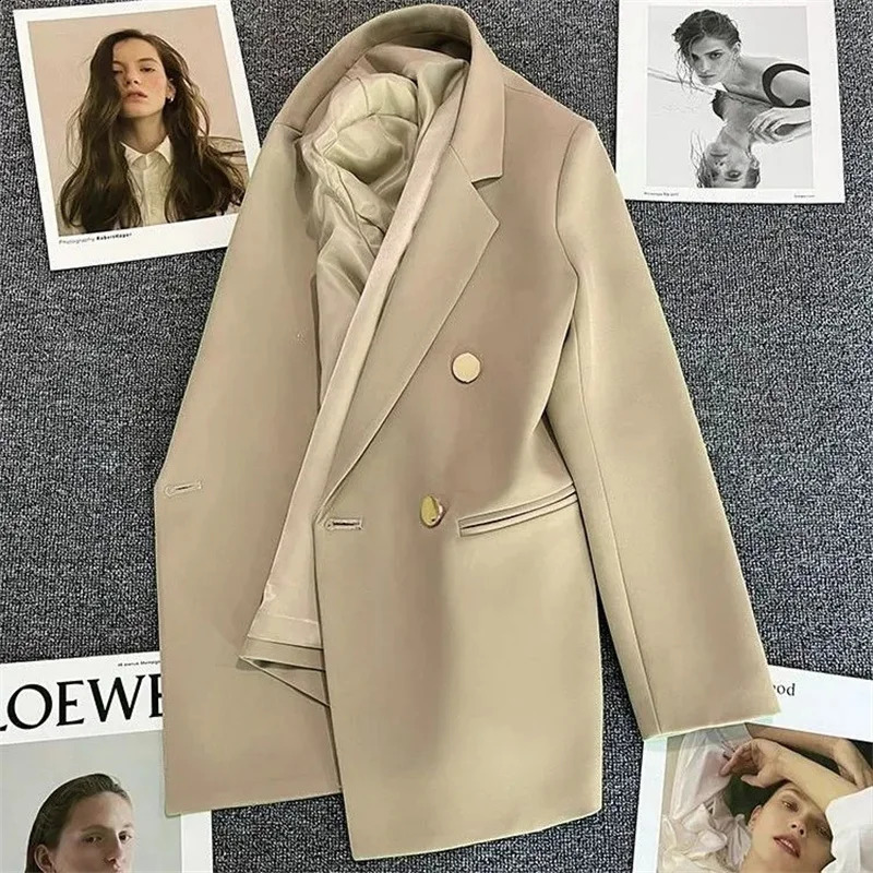 Spring Autumn High Quality Long Sleeve Female Blazer Double Button Jacket Ladies Business Work Wear Formal Coat Women Outerwea 240306