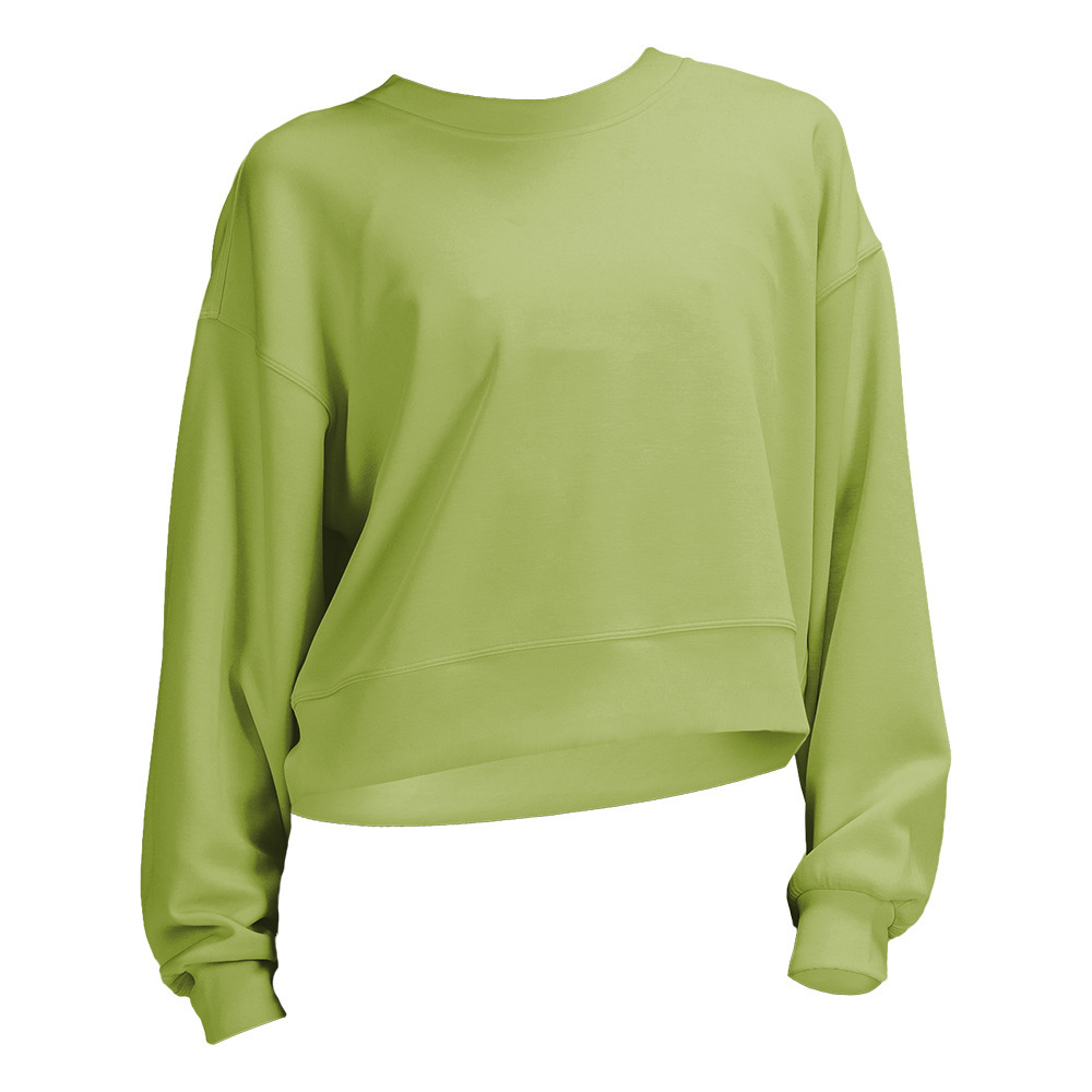New Casual Loose Hoodies Women Oversized Round Neck Sweater Long Sleeve Crop Top Sport Cycling Tops Fitness Workout Gym Clothes Running T-shirts Sport