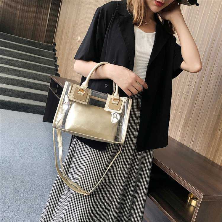 Shoulder Bags Transparent Jelly Bag Portable One Shoulder Diagonal Women s Backpack Summer Korean Plastic Mother Two Piece Set 240318