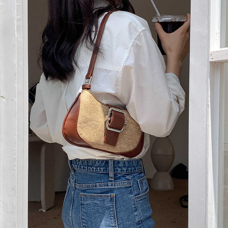 Shoulder Bags Underarm Splicing Method Stick Bag Niche Summer New Contrasting Color Temperament Shoulder Instagram Women s Fashion 240318