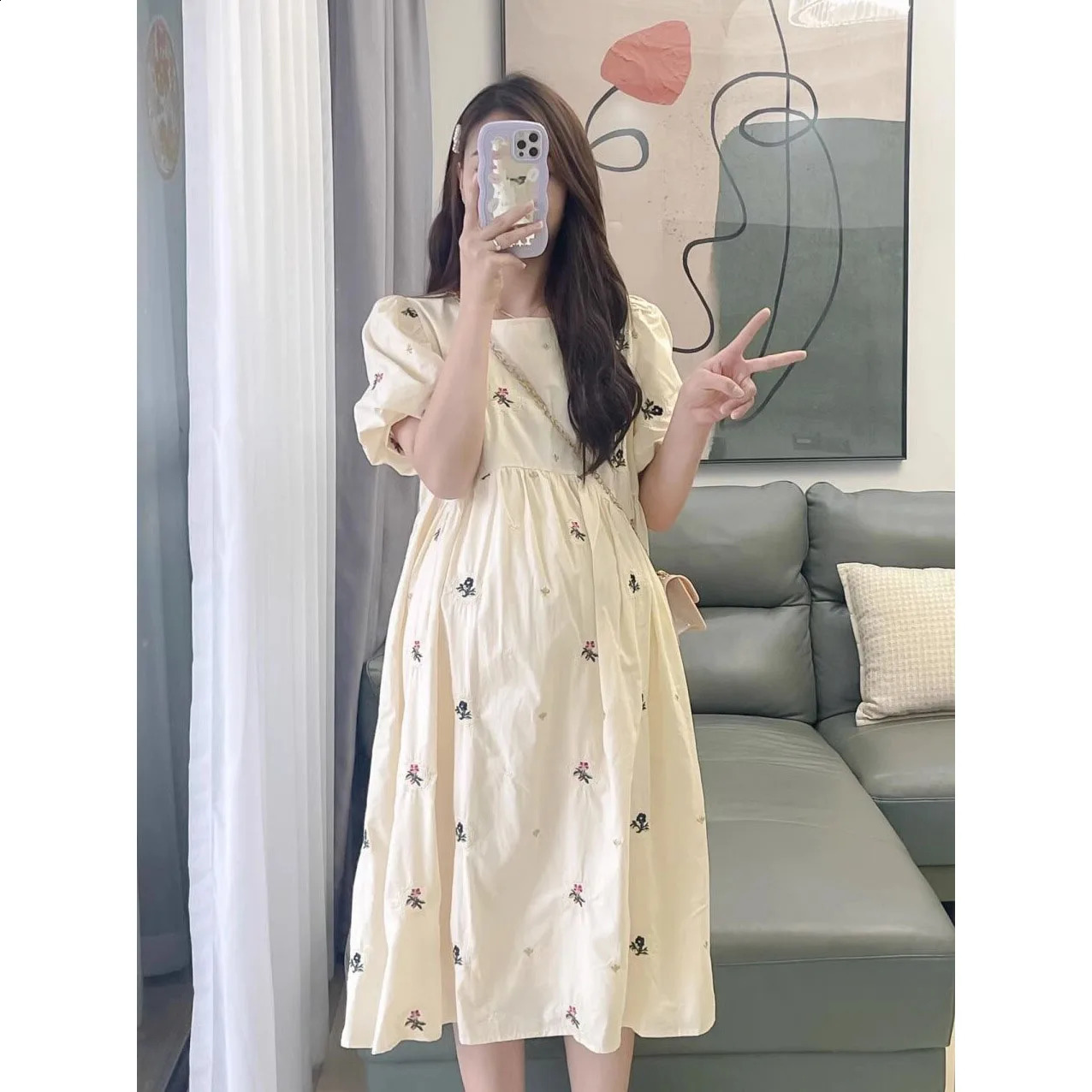 Maternity Dresses Summer Fashion Aline Loose Short Sleeve Skirt Pregnant Women Clothing Pregnancy Mom Printed Doll Dress 240309