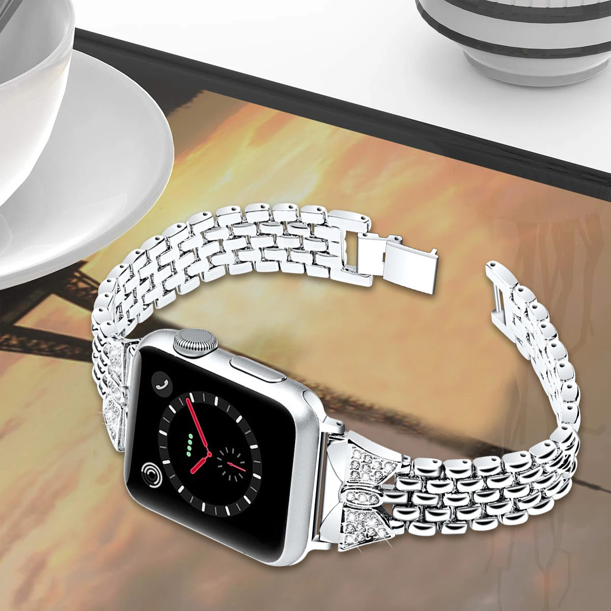 Fhx-15bd For Watch Band 38mm-42mm Women Watch Accessories Bling Diamond Stainless Steel Bracelet for iWatch 6 5 4 3 2 240311