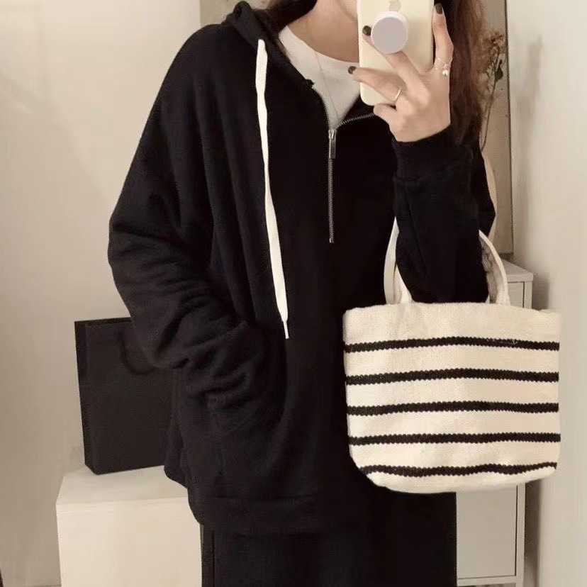 Handmade Woven Small Tote Bag Hand-held Rice Bag for Women Fashionable Versatile Cotton Bag 240315