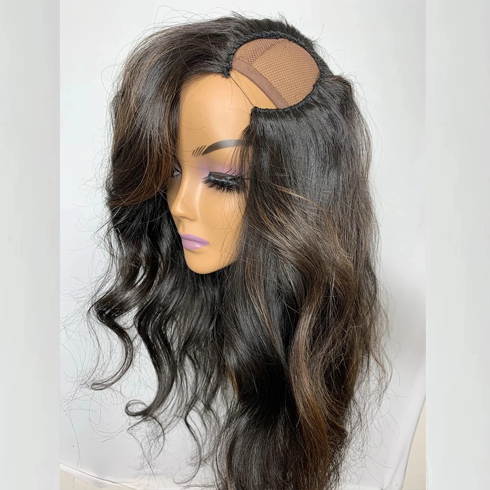 Slightly Colored with Medium Blonde Highlights U Part Wigs Natural Wave Human Hair Wig for Women Full Machine Made Upart Wig250%