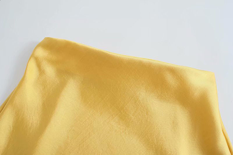 fashion high waist satin skirts womens Vintage yellow Pleated Streetwear korean summer casual Boho midi 210521
