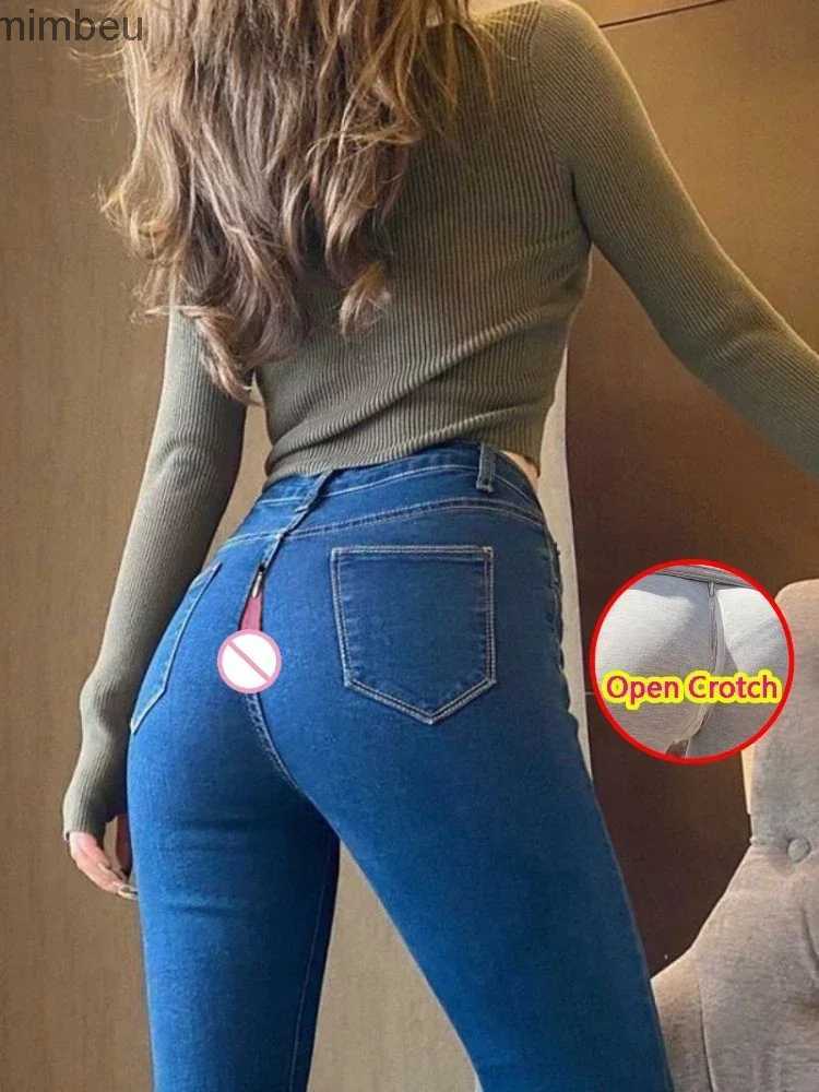 Women's Jeans Open-Crotch Pants Sexy Skinny Hip Jeans Womens Peach Hip Lifting with Double-Headed Invisible Zipper for Dating Must-HaveC24318