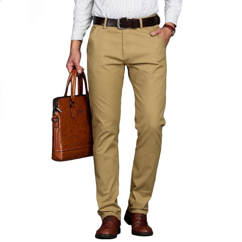 Mens Pants Cotton Casual Stretch male trousers man long Straight High Quality 3 colors Plus size pant suit 42 44 240226