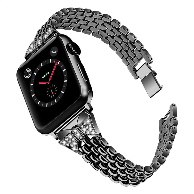 Fhx-15bd For Watch Band 38mm-42mm Women Watch Accessories Bling Diamond Stainless Steel Bracelet for iWatch 6 5 4 3 2 240311