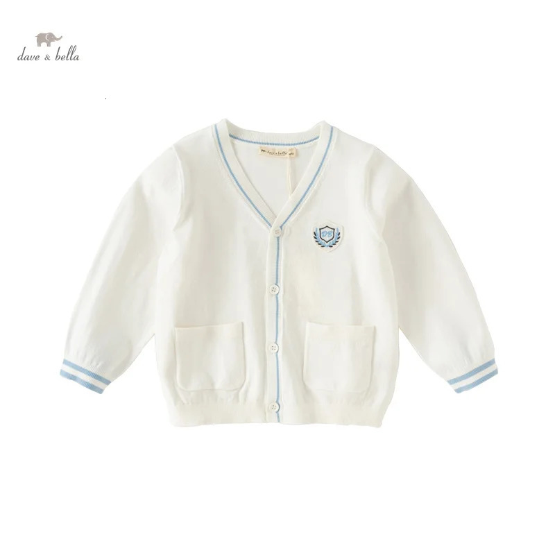 Dave Bella 2024 Summer Clothes Boy's Childrens Baby Fashion Thin Coat Knitted Sweater Cardigan Academic-Style DB2241007 240304
