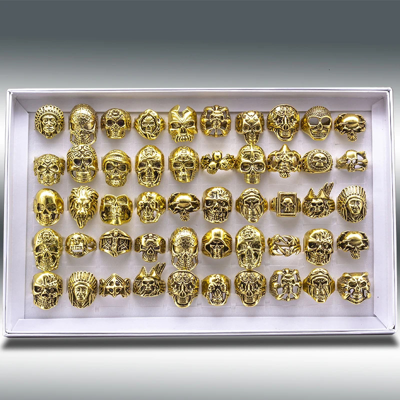 20 Pcs Punk Vintage Skull Rings for Men Wholesale Party Gift 240313