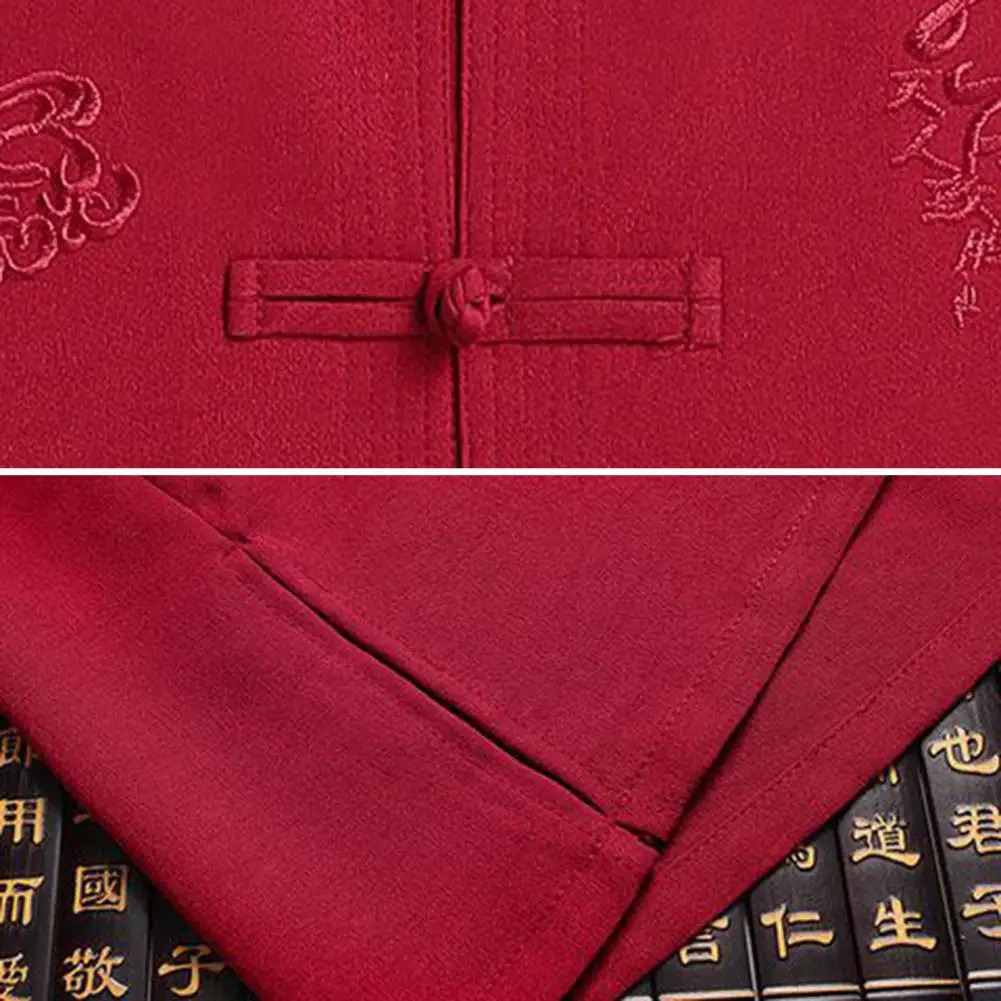 2 PcsSet Men Shirt Pants Set Chinese Tang Suit Loose Elastic Waist Wide Leg Midaged Father Grandfather Top Trousers 240307