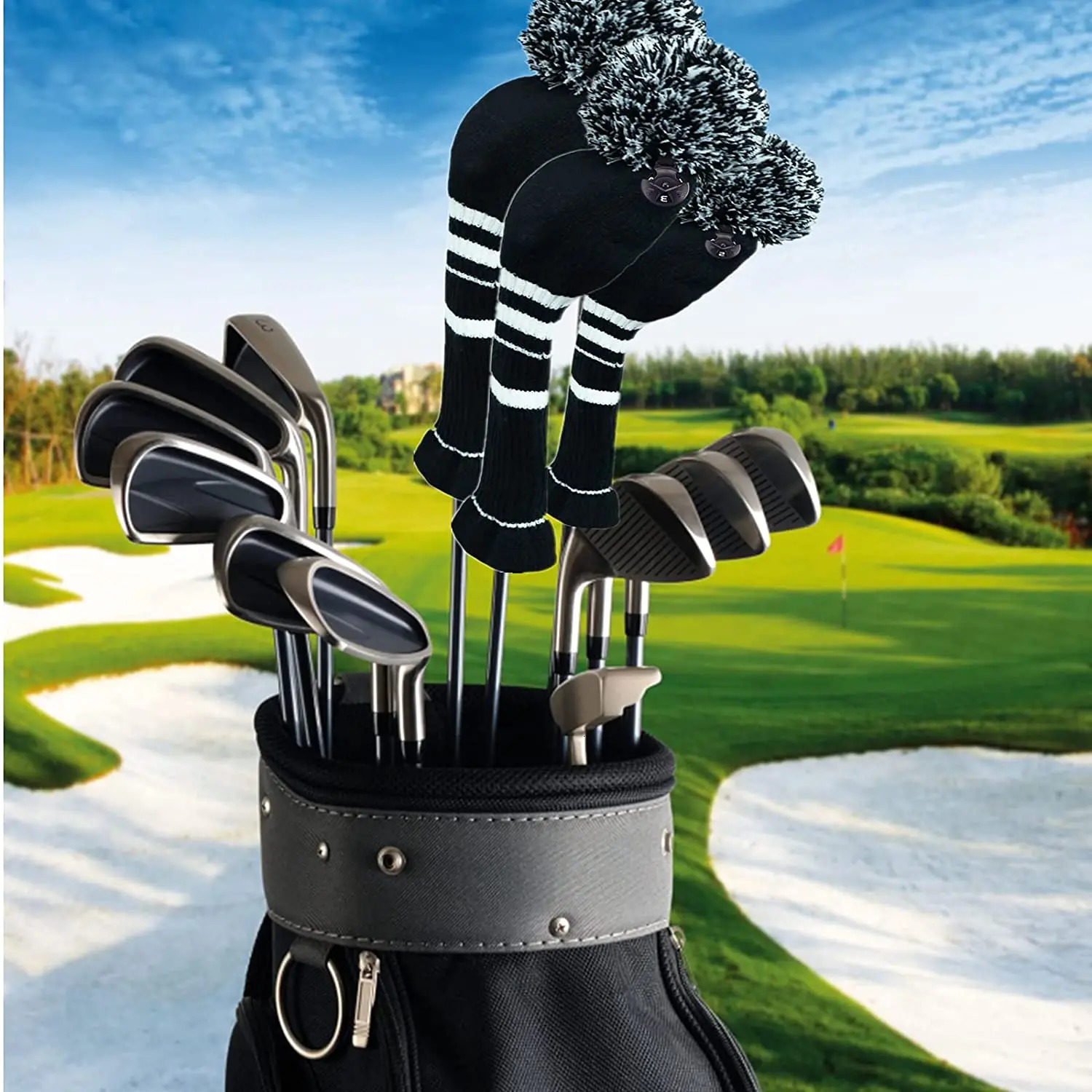 3PCS Pom Knitted Golf Club Head Covers for Woods Driver Fairway Hybrid with Number Tag 3 5 7 X Golf Club Head Covers 240312