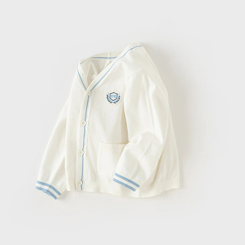 Dave Bella 2024 Summer Clothes Boy's Childrens Baby Fashion Thin Coat Knitted Sweater Cardigan Academic-Style DB2241007 240304