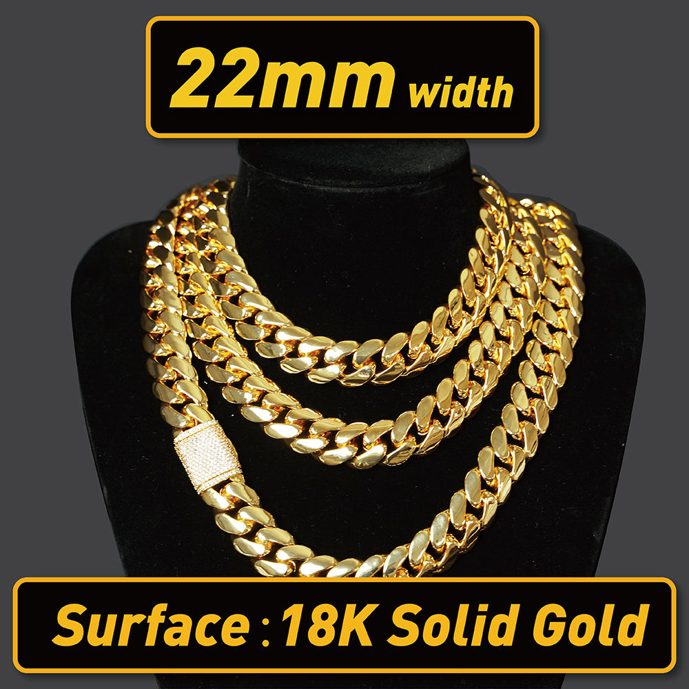 hot selg high quality hip hop custom stainless steel never fade gold 20mm miami cuban chain necklace women men jewelry