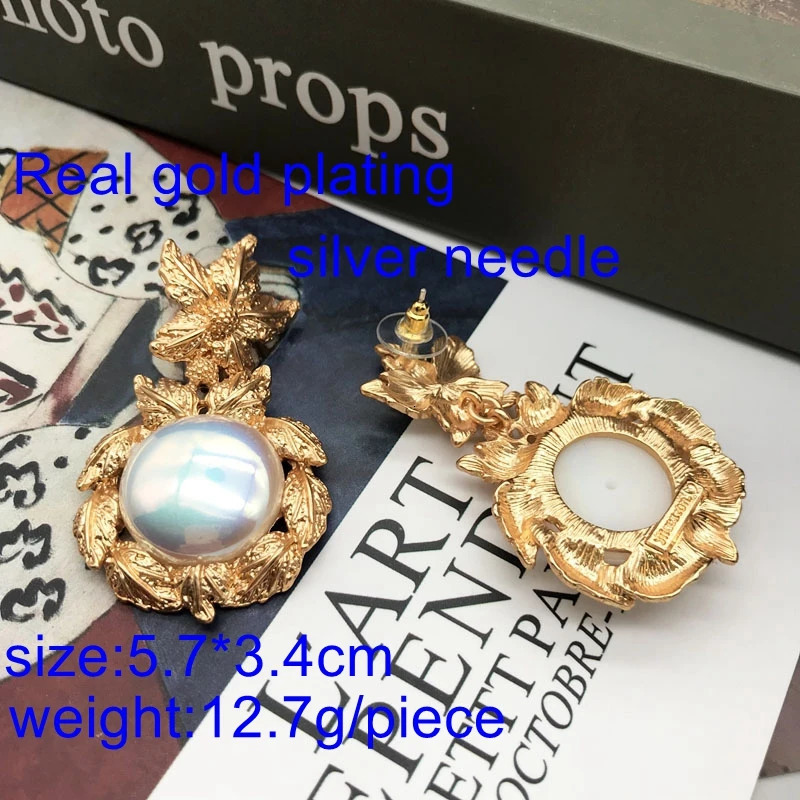Baroque Earrings Oversive Pearl Metal Statement Plant Boho Wedding Party Jewelry 240305