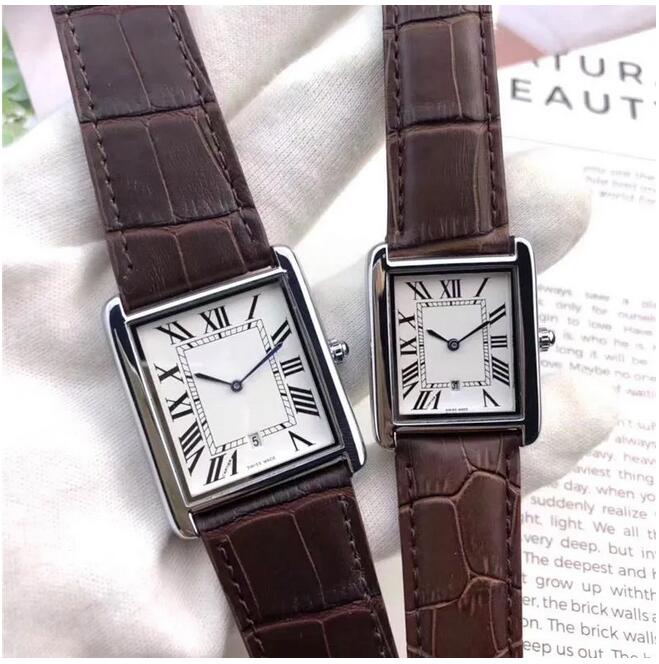 Top brand men and women tank watches square case leather strap quartz movement auto date fashion brand women dress watch designer clock wholesale