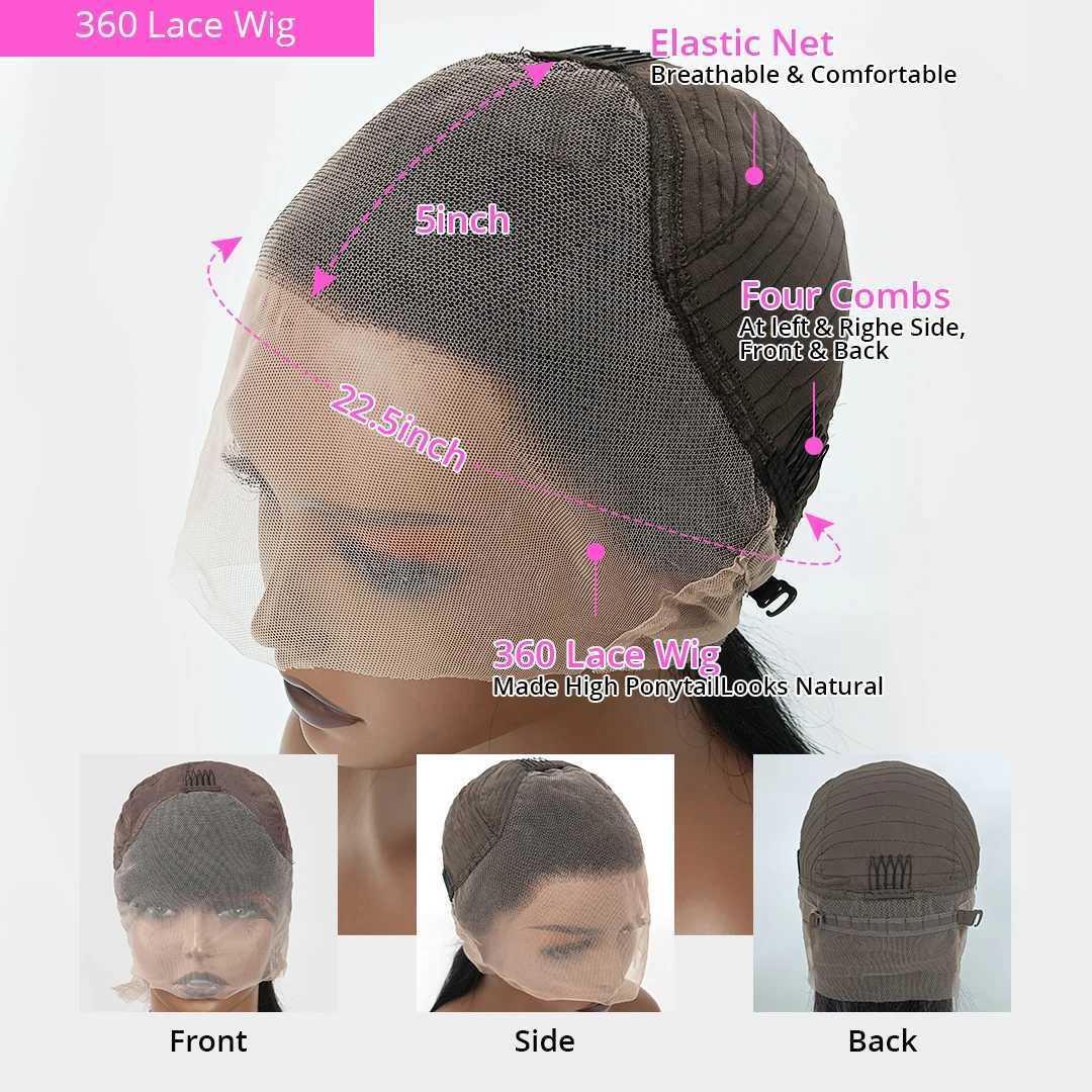 Synthetic 30 38Inch Body Wave 360 Wig High Ponytail 250 Density Human Hair For Women Transparent HD Lace Frontal Wigs 240328 240327