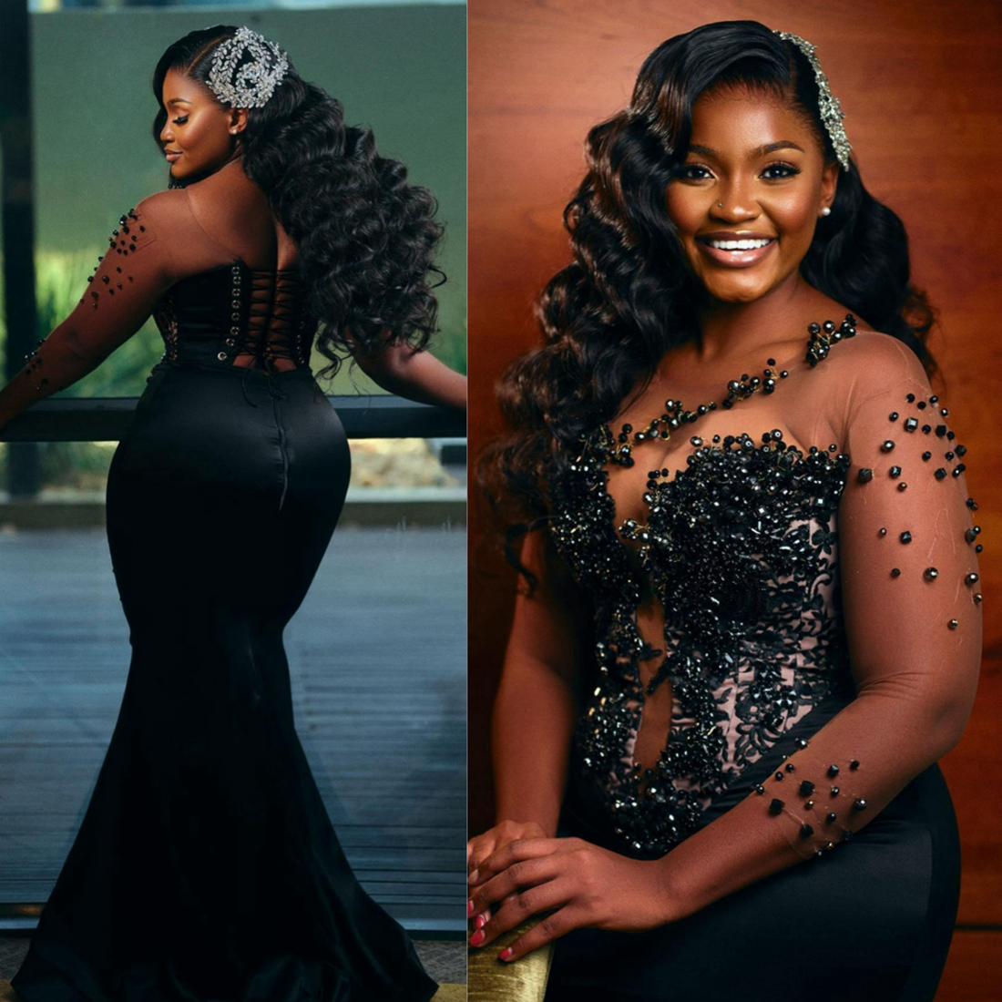2024 African Plus Size Prom Dresses for Black Women Illusion Mermaid Evening Dresses Elegant Beaded Birthday Gowns Second Reception Gown Engagement Dr