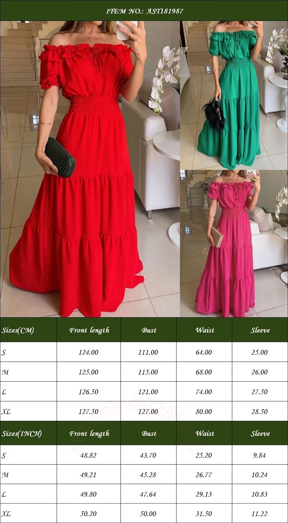 Fashionable Minimalism Solid Color Womens Off Shoulder Short Sleeve Maxi Dress Perfect for a Timeless Fashion Statement AST181987