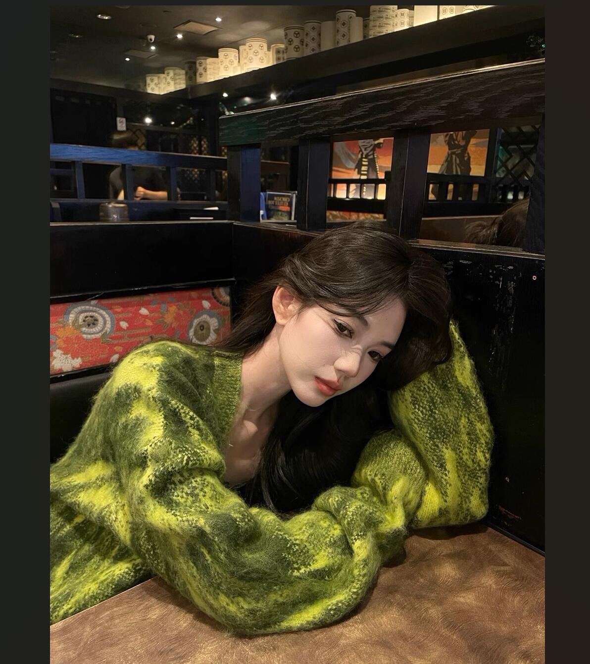 Womens mens tie-dying green color v-neck single breasted mohair wool knitted sweater cardigans coat SMLXL