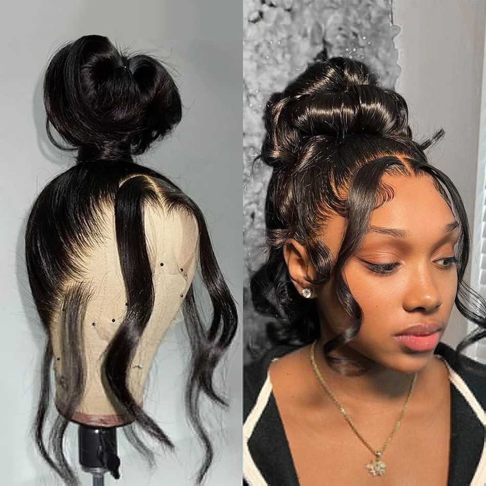 Synthetic 30 38Inch Body Wave 360 Wig High Ponytail 250 Density Human Hair For Women Transparent HD Lace Frontal Wigs 240328 240327