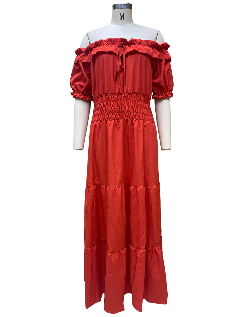 Fashionable Minimalism Solid Color Womens Off Shoulder Short Sleeve Maxi Dress Perfect for a Timeless Fashion Statement AST181987