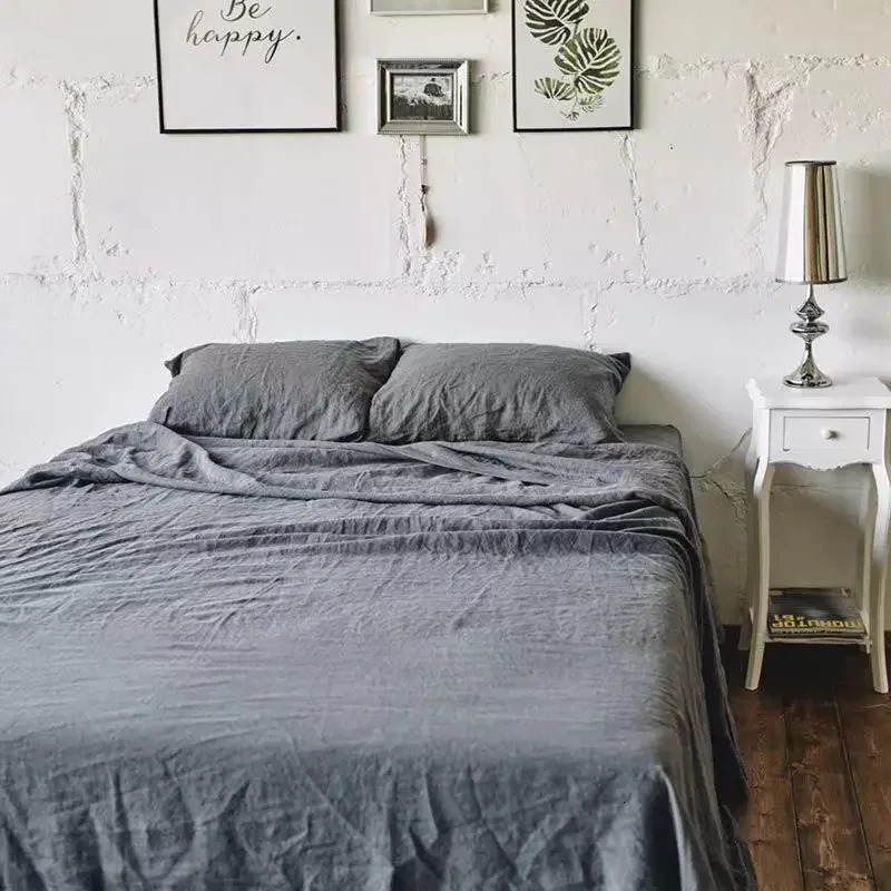 3PCS 100% Washed Linen Sheet Set Natural Flax Bed Sheets 2 Pillowcases Breatherable Soft Farmhouse Bedding Bedsheet Flat 240312