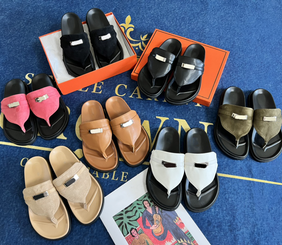 Designer Flip Flops Empire Slippers Buckle Suede Leather slipper Women Luxury Slides Sandals Rubber Sole Summer Shoes Loafers Size 35-42