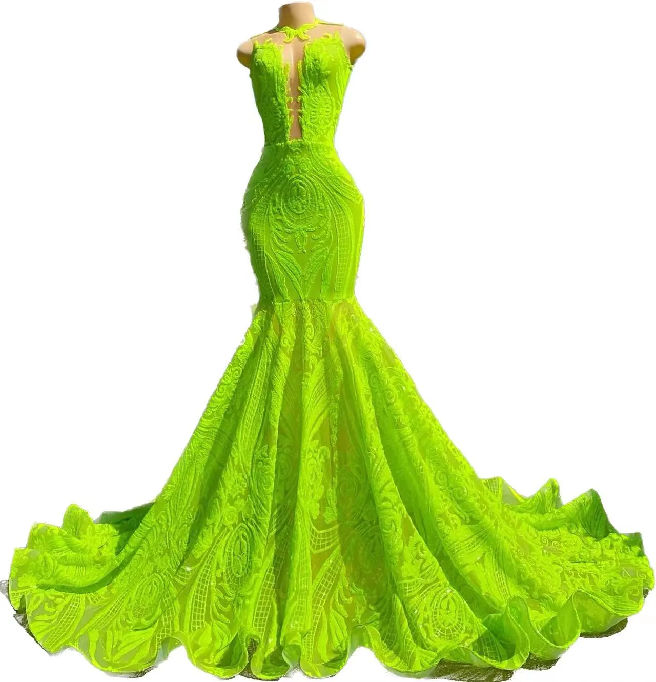 Red Sheer See Through Backless Mermaid Prom Dresses Plus Size Lace Tulle Custom Made Evening Gowns Formals 0227Lz