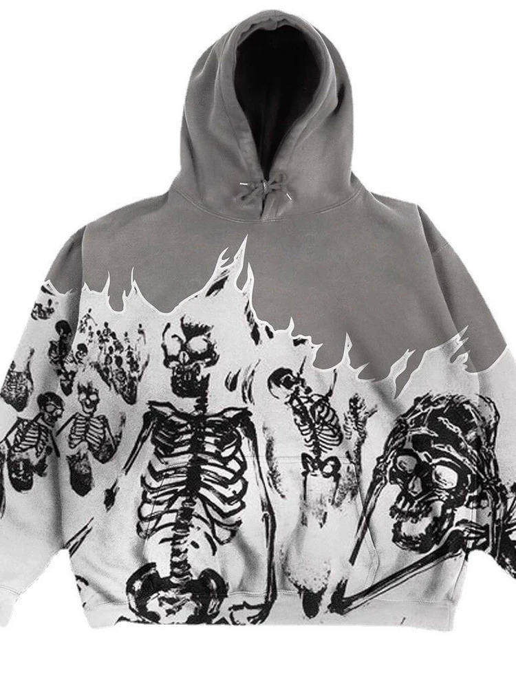 BIG PROMOTION y2k AutumnWinter Mens Gothic Skull Pattern Hip Hop Casual Sweatshirt Cutting Vintage Clothes Zipper Hoodie 240307