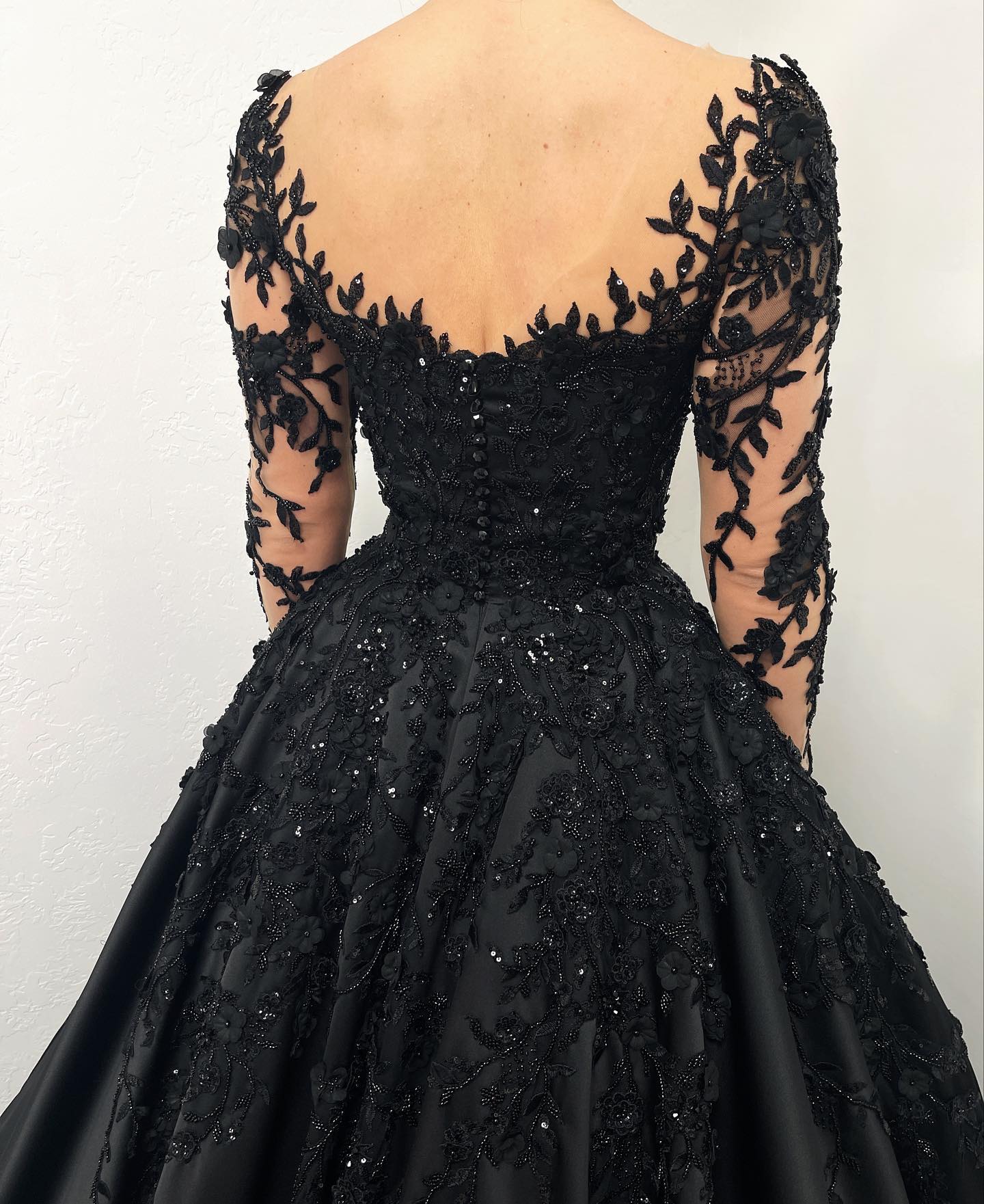 e Stunning A Gothic Illusion Long Sleeves Boho Dresses Bridal Gowns Sequins Lace Appliques Country Black Wedding Dress ppliques