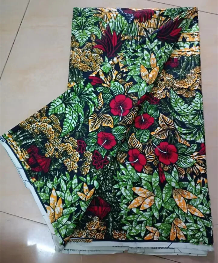 100% Cotton Veritable Super-W d Super Real Wax Block Print Fabric Dutch Hollandais Pagne Dress Gold Embellished 240306